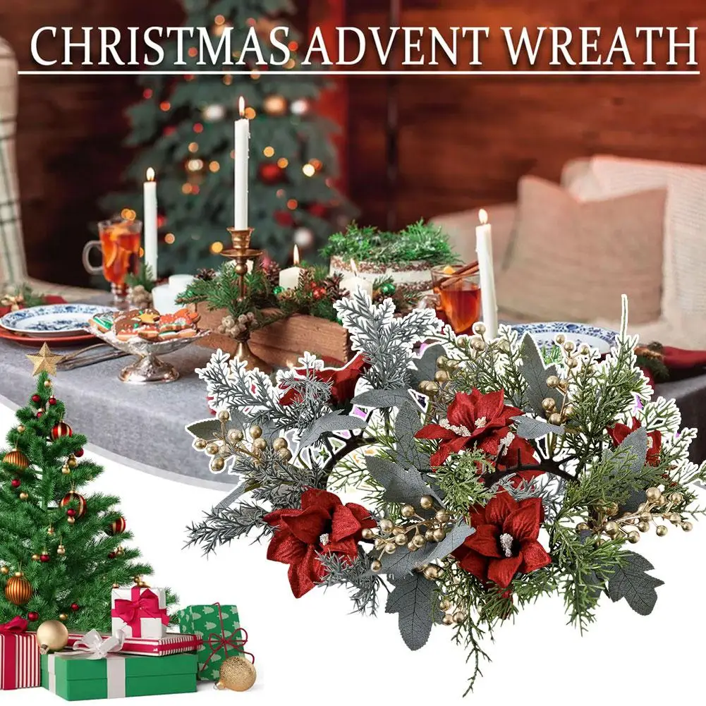 Christmas Candle Aromatherapy Candlestick Wreath Artificial Plants Wreaths Table Rings Decor Candle Centerpiece Flower Hold C1Y9