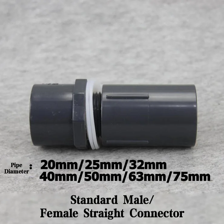 PVC Inner Thread Straight Connector ID 20-75mm Aquarium Pipe Fitting Female Adapter