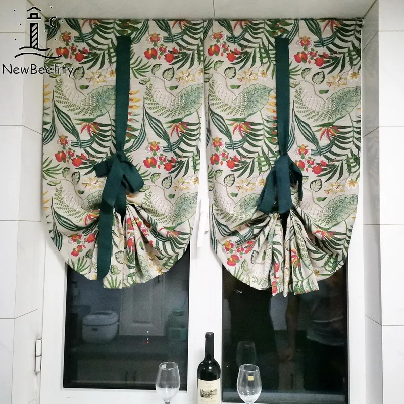 

American Nordic Style Kitchen Up and Down Lifting Curtain Balcony Partition Door Curtain Bathroom Green Jacquard Curtain Custom