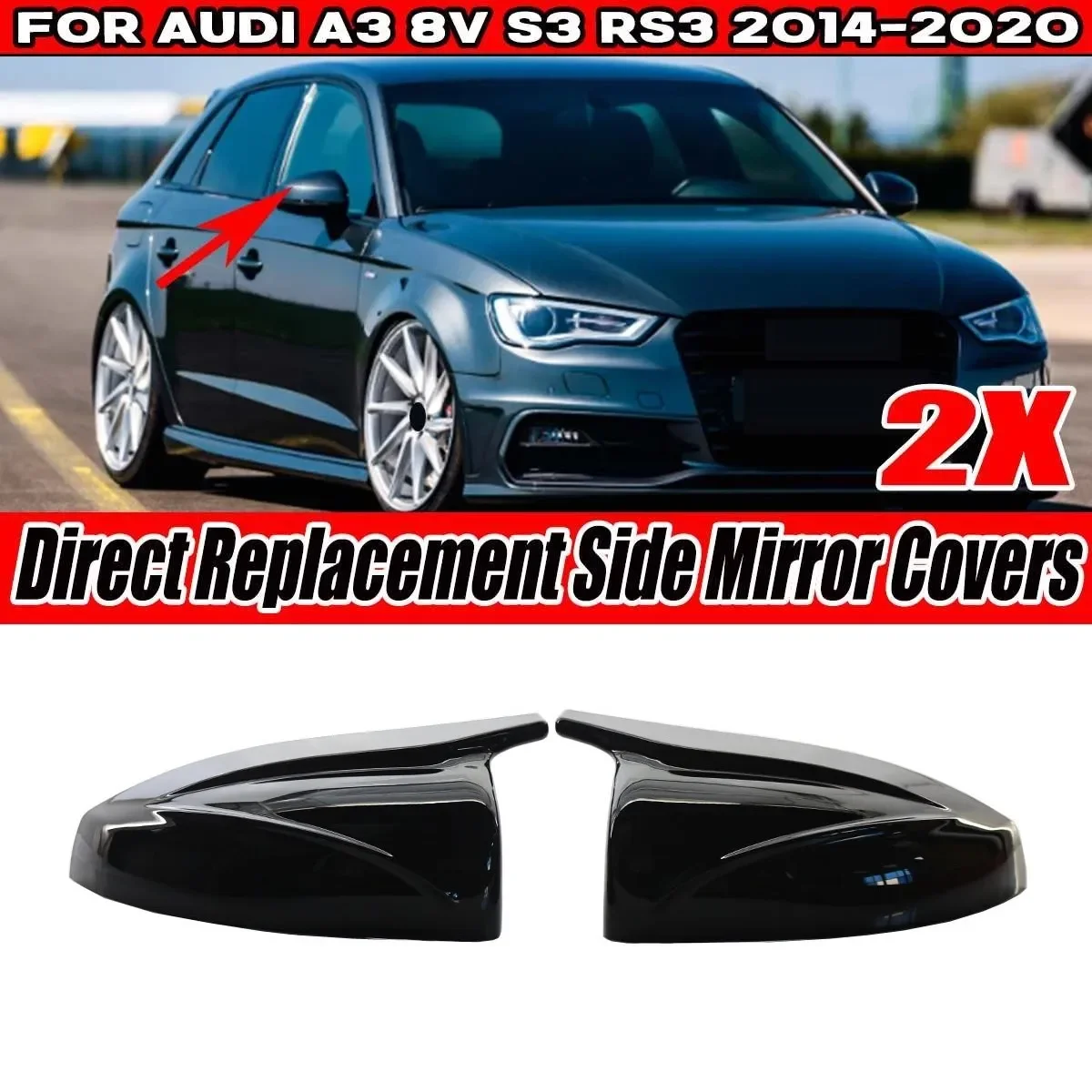 1 Pair Car Side Rearview Mirror Cap Cover Rear View Mirror Direct Replace For Audi A3 8V S3 RS3 2014-2020 With Lane Assist Hole