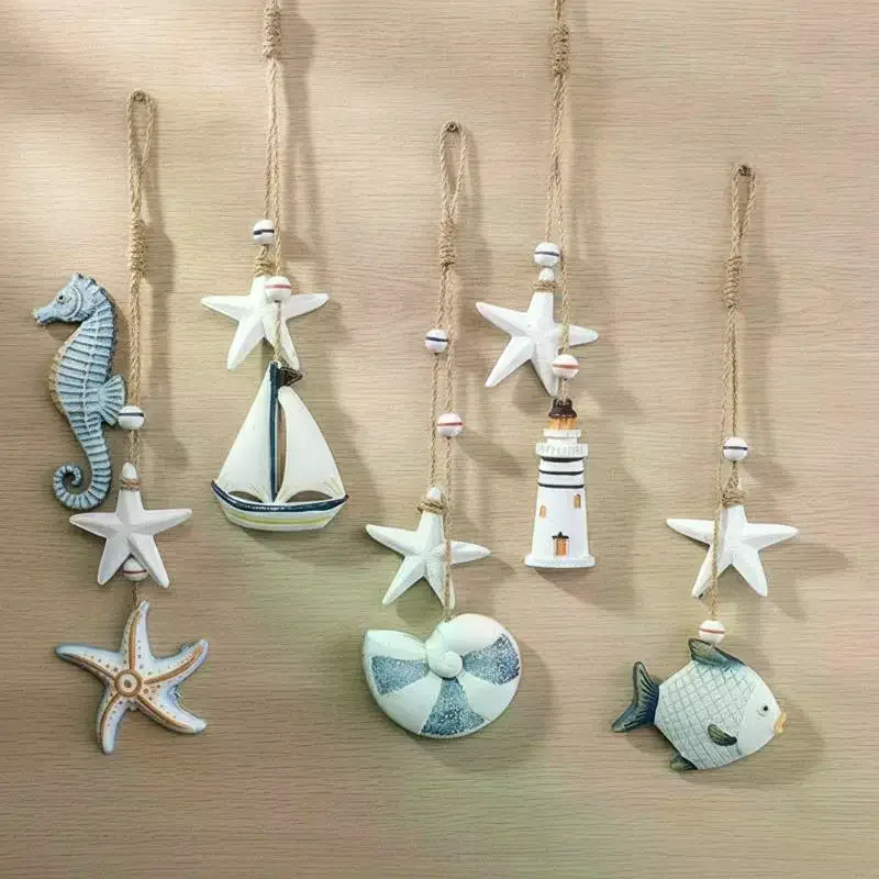 Wooden Ocean Animal Wall Pendants Mediterranean Style Jute Rope Home Decoration Nautical Themed Eco-Friendly Ornament No Fade