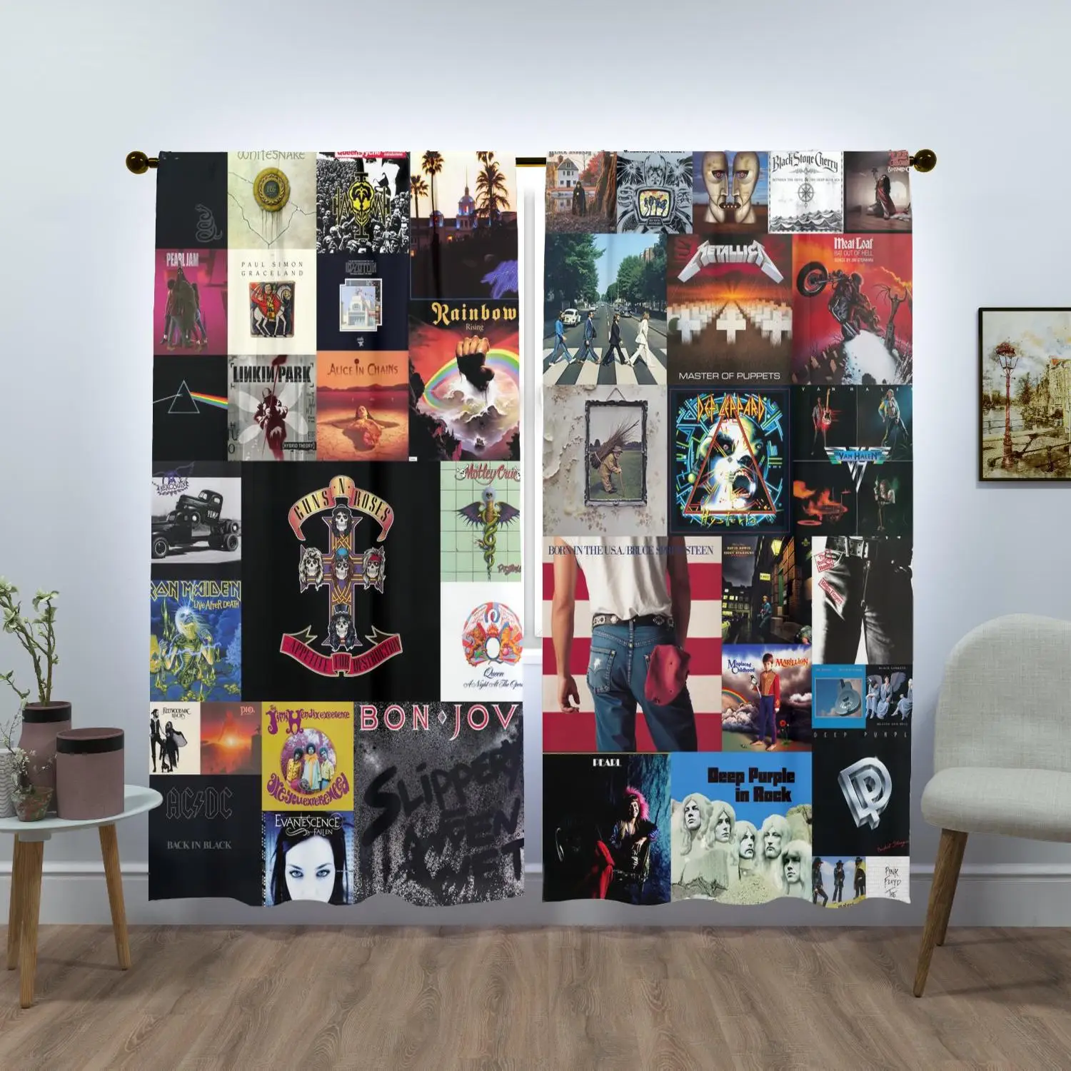 Vintage Rock Band Album Art Pattern Curtains for Man Cave Bedroom Living Room Bohemian Style Home Decor