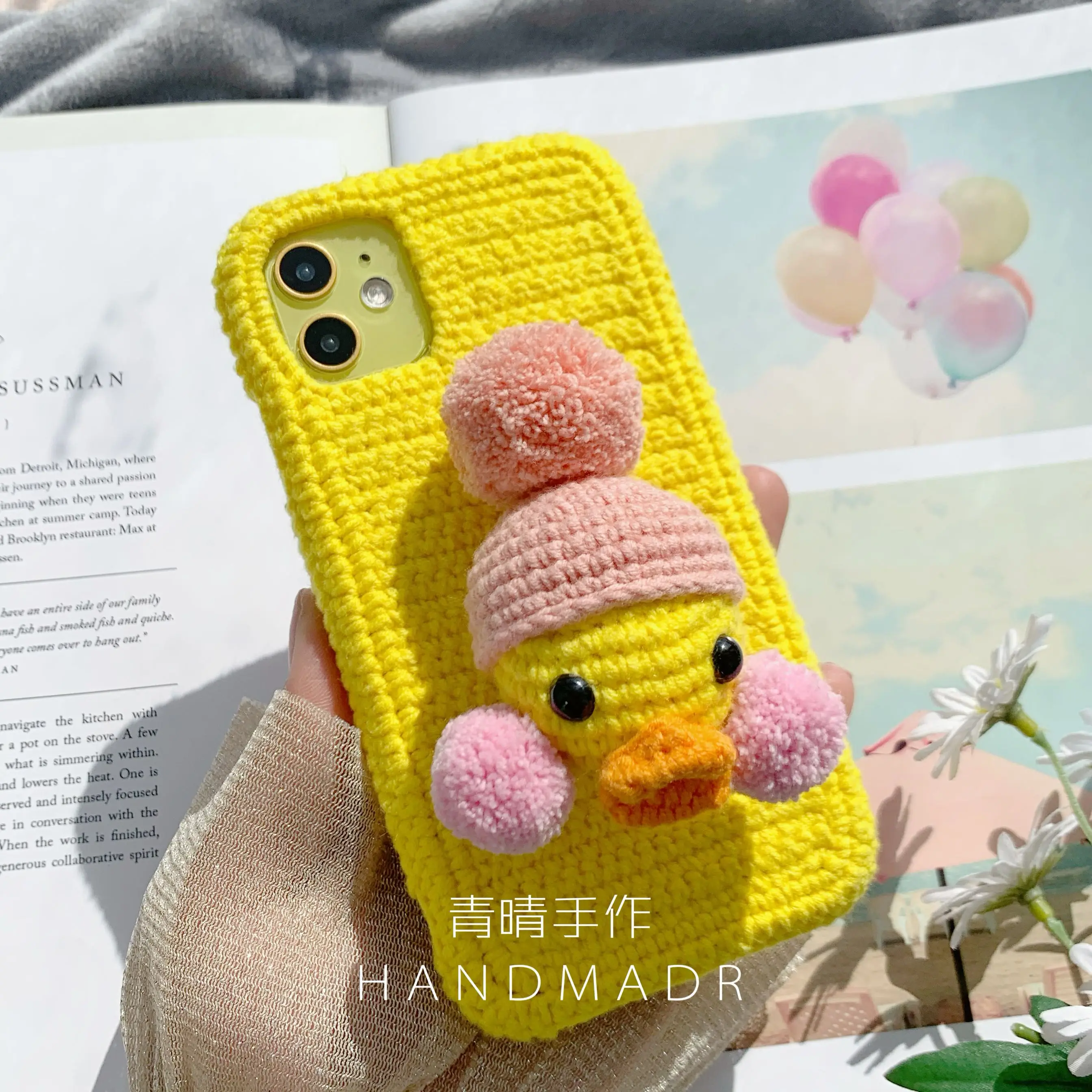 4026 Handmade Knitted Phone Sleeve Cute Duck Doll Phone Case Yarn Crochet Protective Cover Custom Full Wrap Anti Drop Shockproof