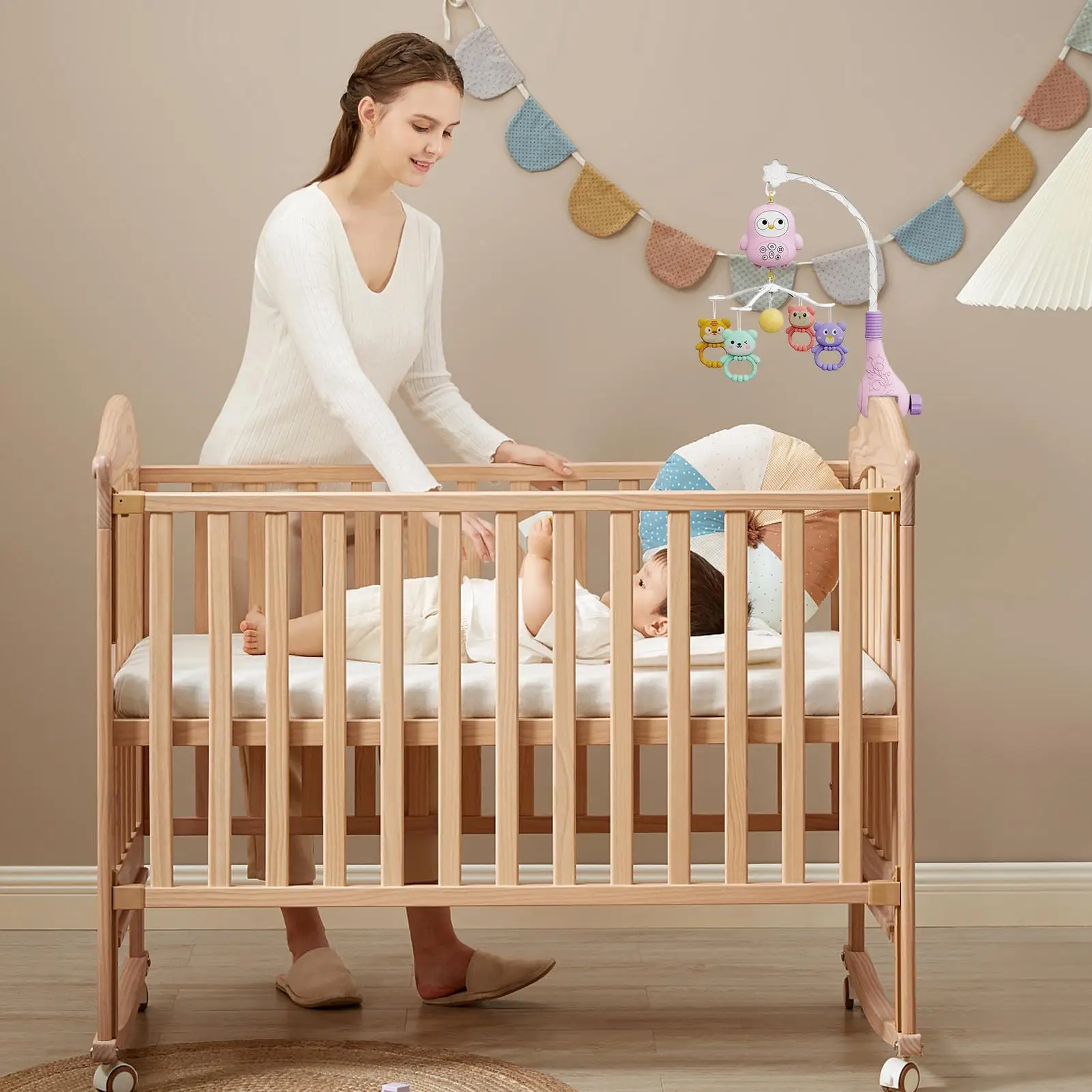Mobile For Bassinet Baby Crib Mobile With Music Portable Toddler Bassinet Rattle Bed Bell For Nursery Bedside Playpen Girls Boys