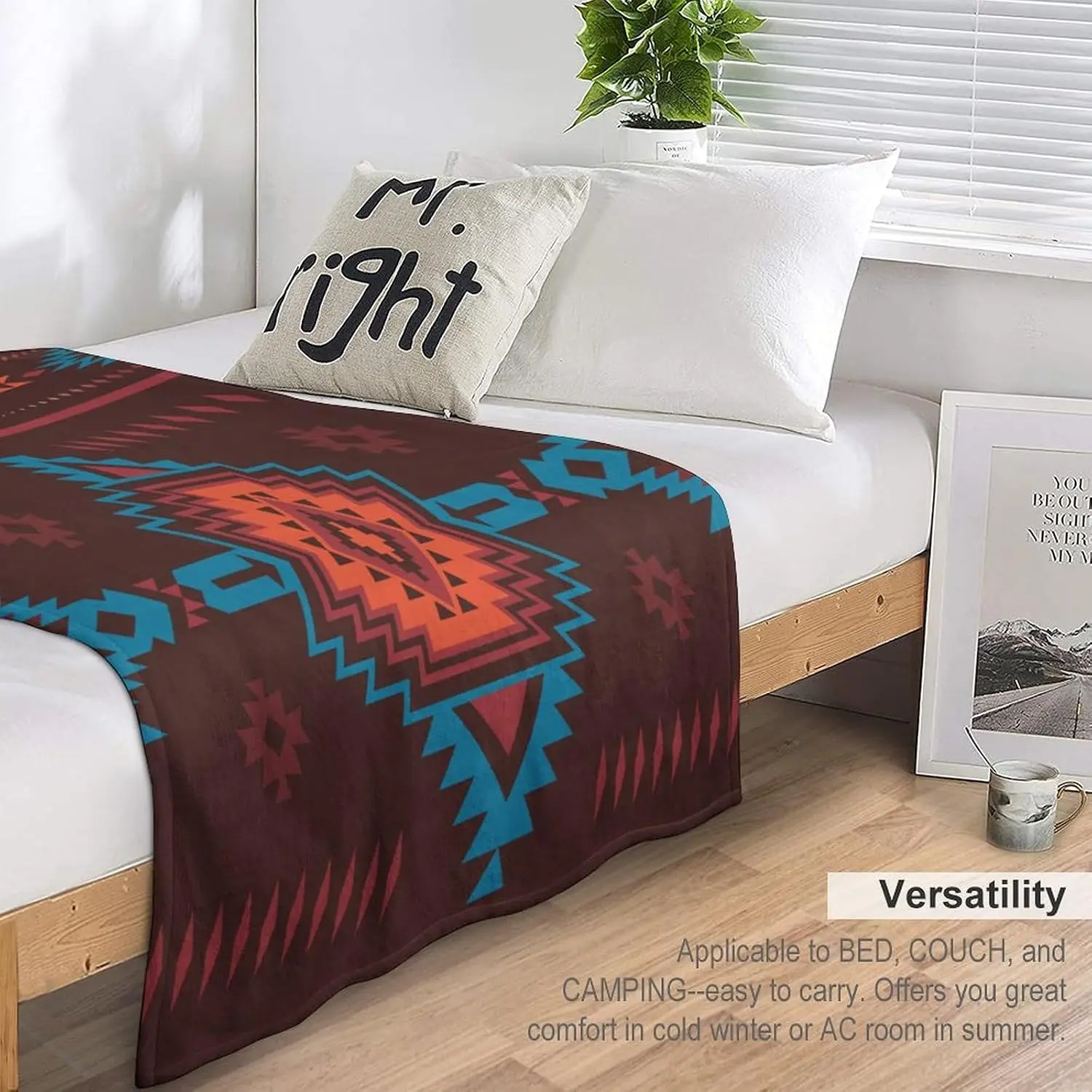 Aztec Throw Blanket Tribal Navajo Vintage Red Geometric Pattern Soft Warm Flannel Blanket for Sofa Bedroom Cutecore Room Decor
