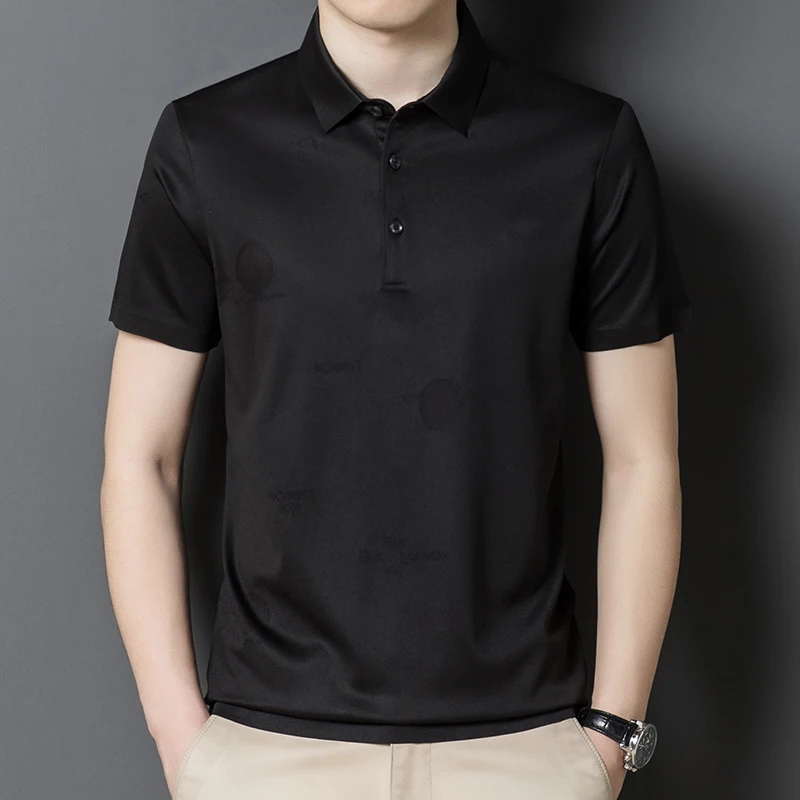 2022 Mulberry Silk Summer Men's Polo Shirts Luxury Short Sleeve Business Casual Male T-shirts Solid Color Simple Man Tees 4XL