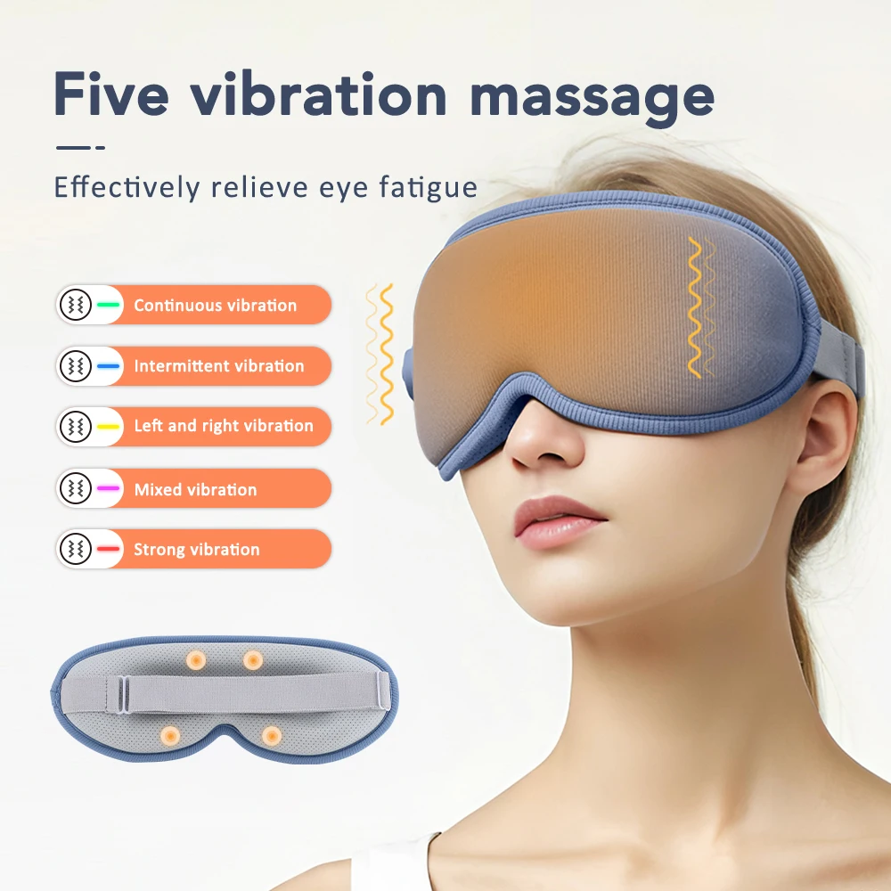 

3D-массажер для глаз, 5 вибраций, 3 уровня, температура, нагрев, маска для сна для офисных путешествий, уменьшение темных кругов, усталость глаз, тени для глаз