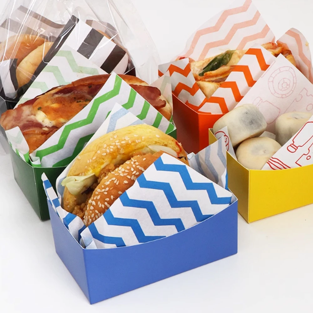 

50Pcs/lot Kraft Paper Sandwich Burger Packaging Box Toast Holding Bread oilpaper Paper Tray Package Pastry Bakery Wedding Party