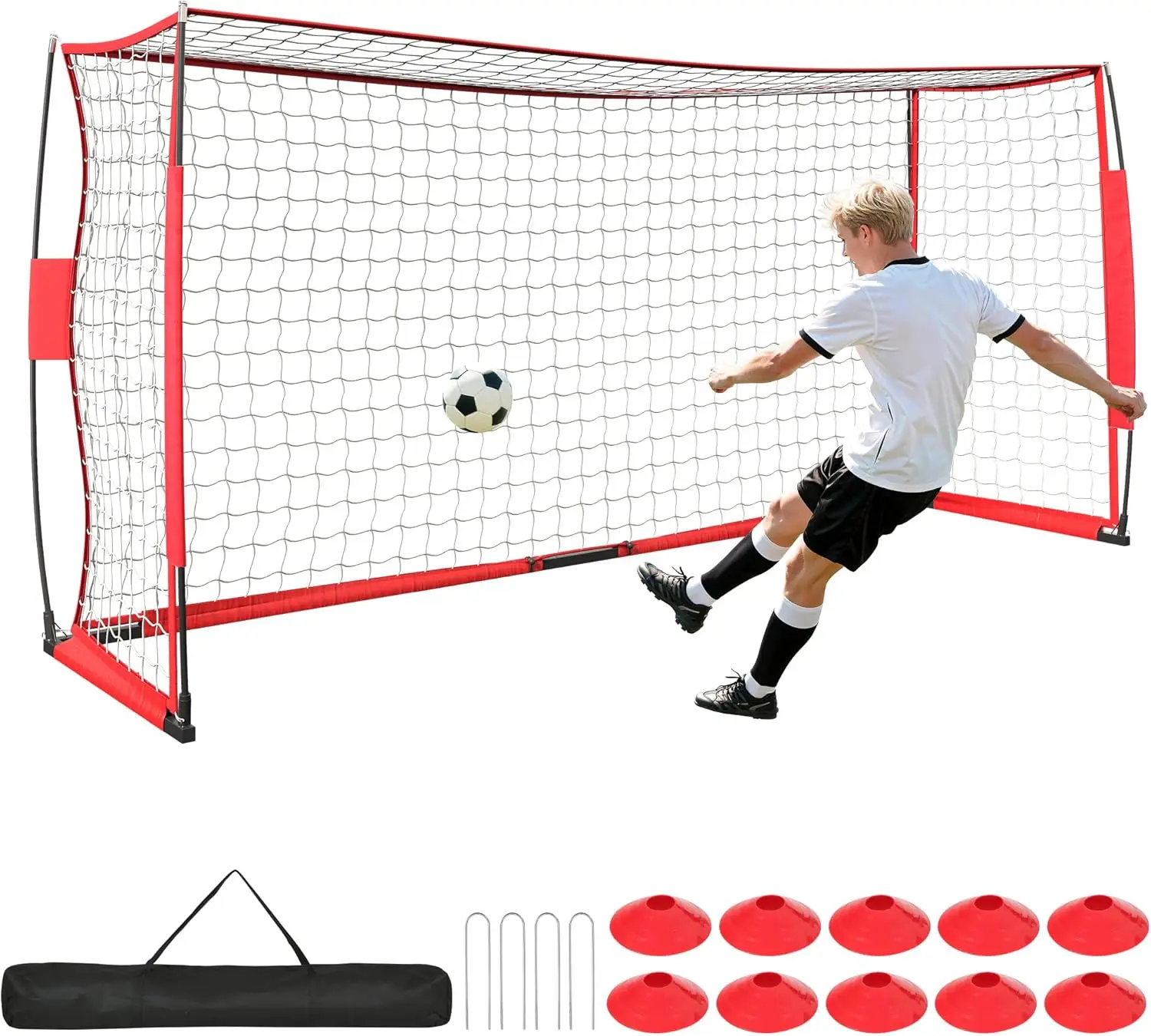 

12X6 FT Portable Soccer Goal for Backyard Practice, Quick Setup Outdoor Training Equipment with Metal Base