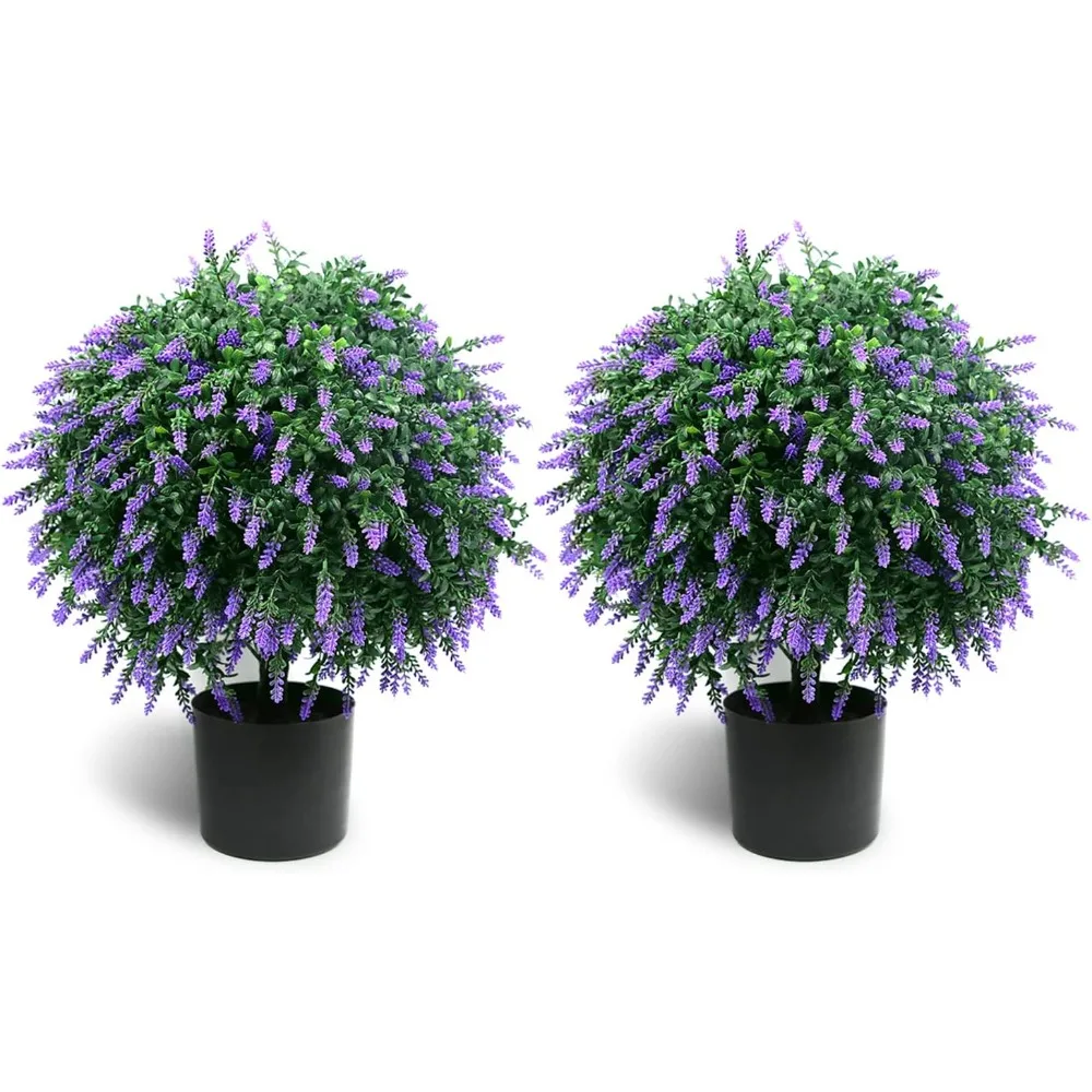 

21.6 "tall Artificial Lavender Flower Ball Tree, 2 Packs of Potted Shrubs, Indoor UV Resistant Potted Plants