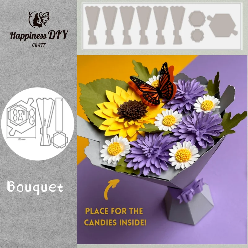 2024 Paper Flower Bouque Vase Candy Gift Box Metal Cutting Dies for DIY Scrapbooking Paper Cards Decorative Crafts Embossing