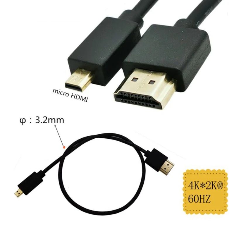 Super miękki kabel cienkie krótkie męski do Micro Mini HDMI 2k 4k HDTV 8K @ 60hz lekki przenośny 30cm 60cm 1M