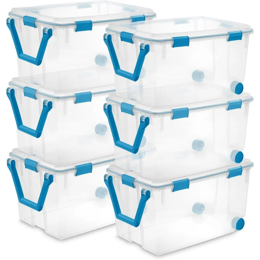 

120 Qt Weatherproof 6-Pack Gasket-Lid Storage Bins for Home, Office, and Closet Organization
