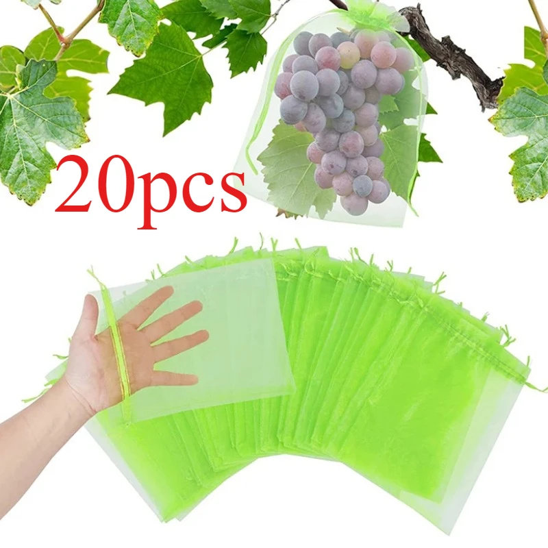 20pcs Grapes Fruit Protection Bags Plant Grow Bags with Drawstring Reusable Grape Grow Bags Vegetable Strawberry Garden Tools
