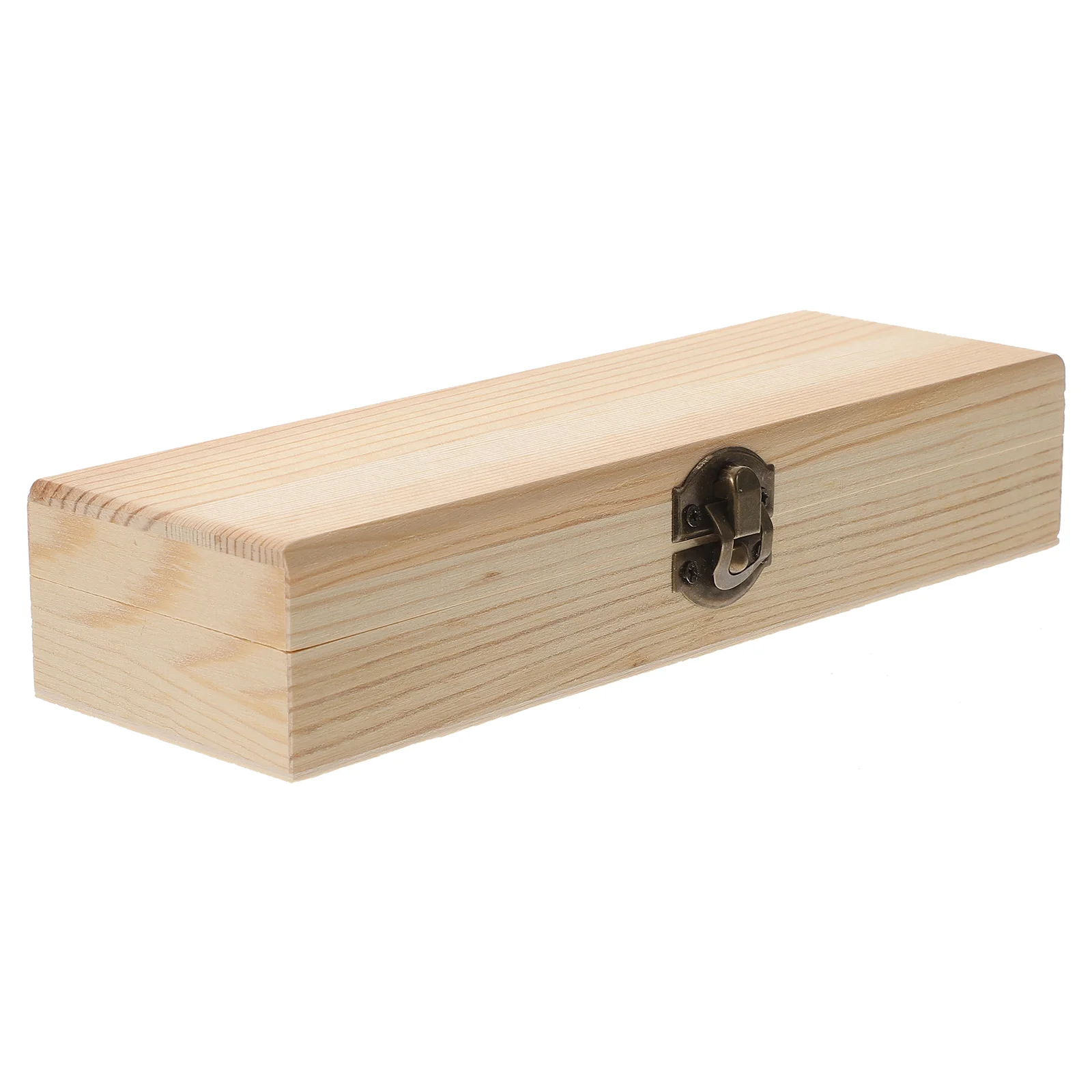 Plain Unfinished Wooden Pencil Box Unpainted Rectangle Wooden Box Hinged Lid Diy Artist Tool Brush Storage Box Case Locking