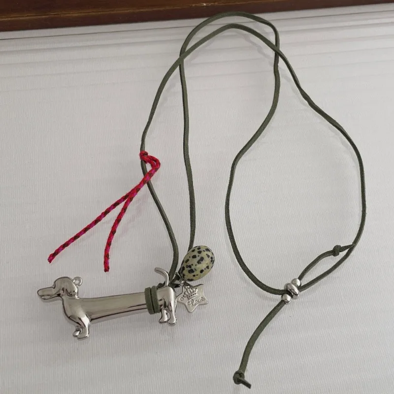 

Minar Unique Design Spotted Natural Stone Water Drop Cartoon Dog Dachshund Pendant Necklaces for Women Adjusting Chain Choker