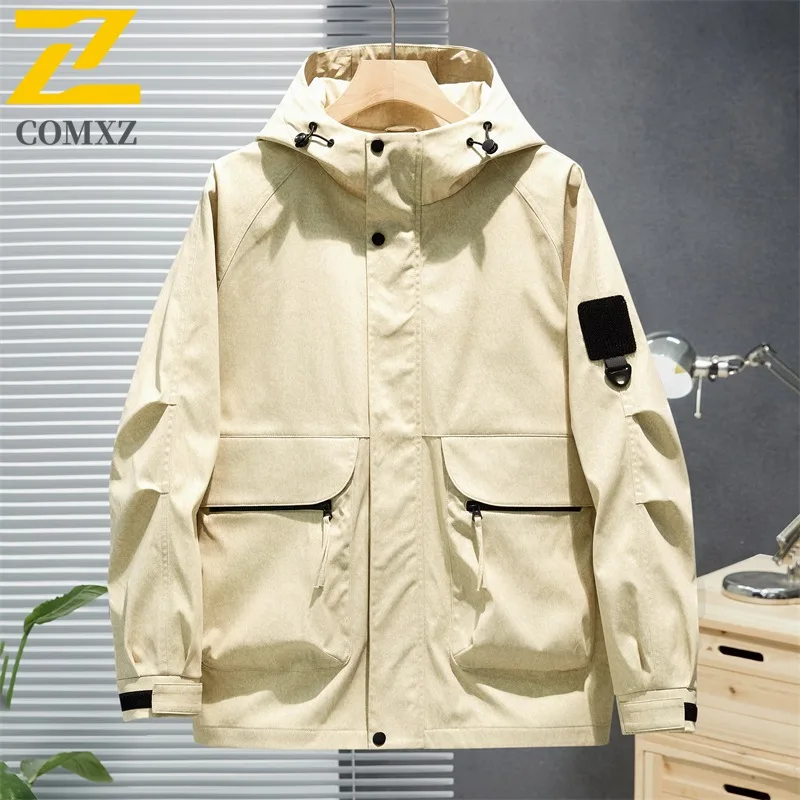 COMXZ الرجال مقنعين سترة 2025 العصرية الموضة في الهواء الطلق التخييم السفر التنزه الأدوات سترة الخريف سترة خفيفة الوزن سترة واقية