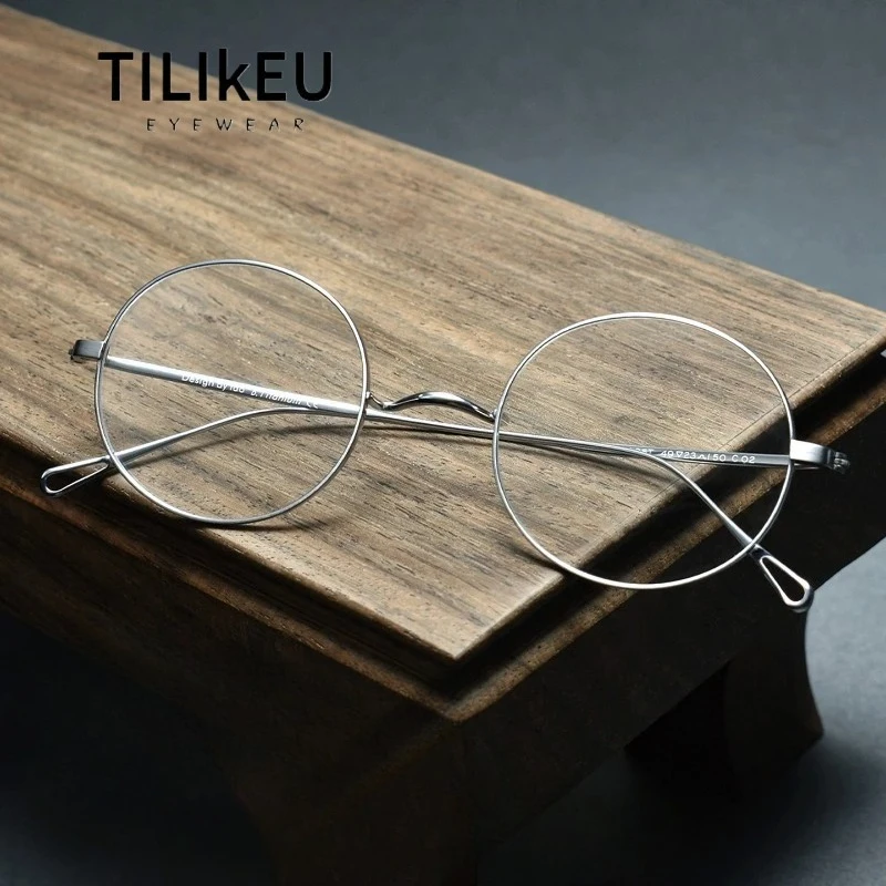 

Top Quality Pure Titanium Glasses Frame Men Women Large Face Round Retro One-piece Nose Pad Full Rim Ultralight Eyeglasses Frame