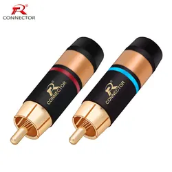 2pcs/1pair Excellent RCA Jack Connector Gold Plated Plug+Black Copper Shell with Blue&Red ring