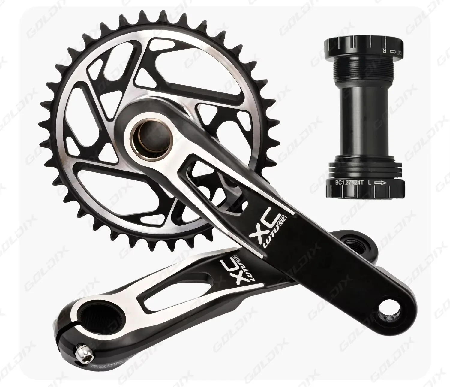 GOLDIX Mountainbike-Kurbelketten-Radsatz, fest mit 3 Schrauben, Beinlänge 170 mm/175 mm, versetzt 3 Grad, 30 Zähne, 34 Zähne, 36 Zähne, 38 Zähne – Detail 8