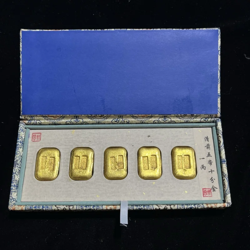 Tongxinxuan Graded Qing Dynasty Kangxi Era Four-Row Gold Ingot with Box, Gold Ingot, Film Props, Collectible Item