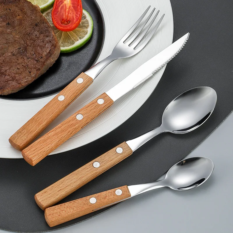 SUS304 Stainless Steel Western Tableware Set, Knife, Fork, Spoon, Japanese Style, Rosewood Handle