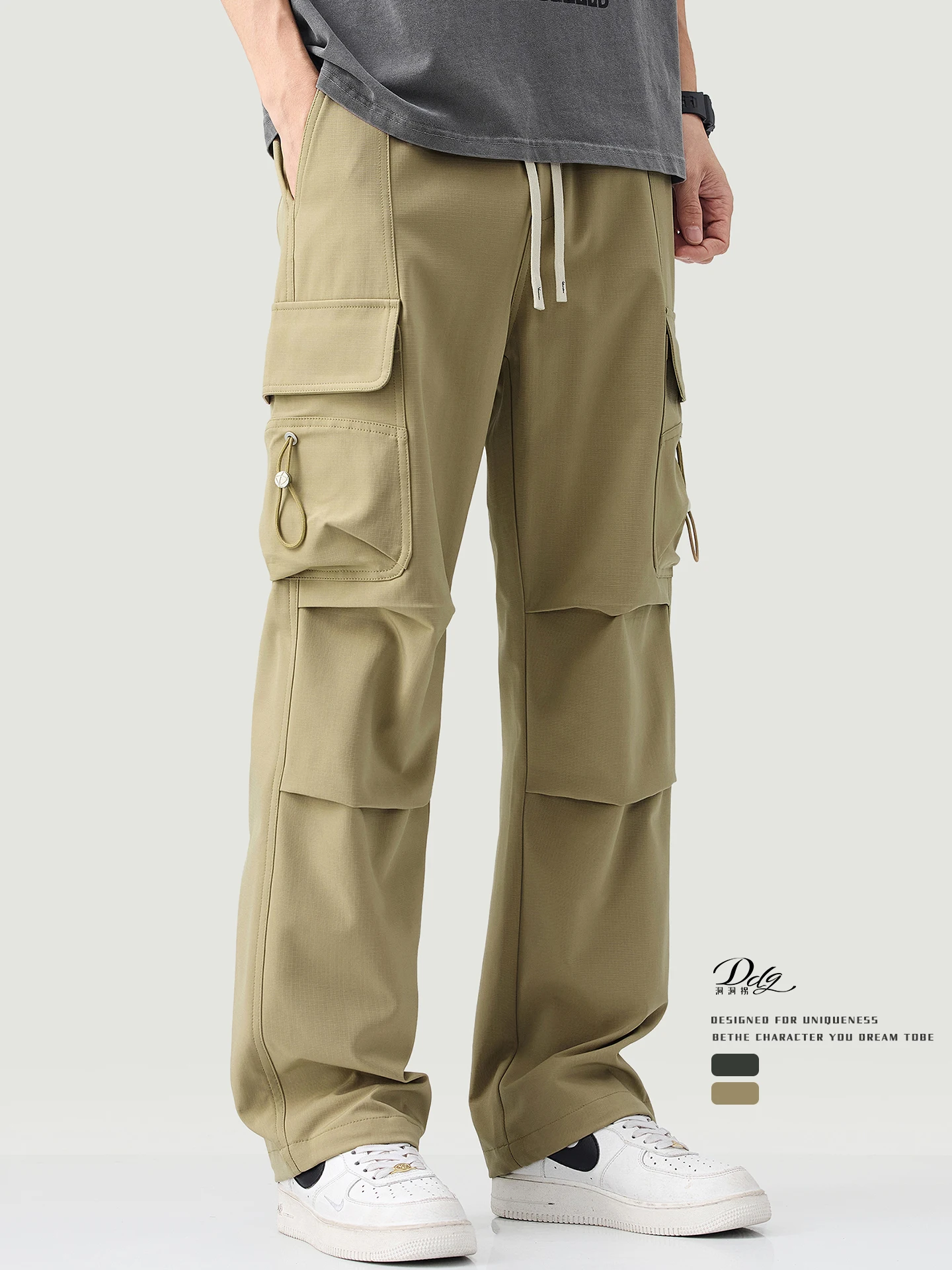 

Khaki Heavyweight Workwear Casual Pants Men's Summer Thin Loose Outdoor Climbing Functionali Windproof Trousers