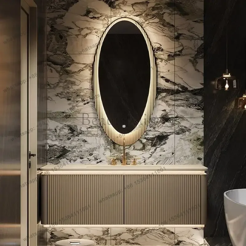 

Light luxury modern integrated basin bathroom cabinet oak washstand wash basin bathroom cabinet combination
