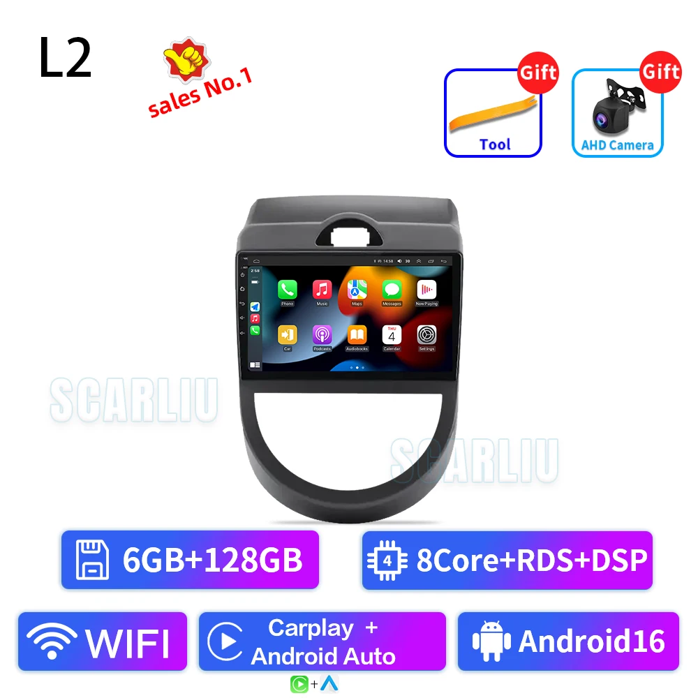 Android 16 voor Kia Soul 1 AM 2008 2009 2010 2011 Carplay Auto autoradio multimediaspeler autoradio GPS navigatie BT head unit - afbeelding 1