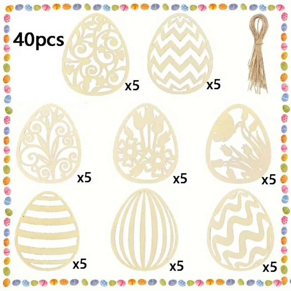 40 ornements en bois en forme d'œufs de Pâques pour travaux manuels, peinture et décoration intérieure, cadeaux de Pâques parfaits et décorations de fêtes.