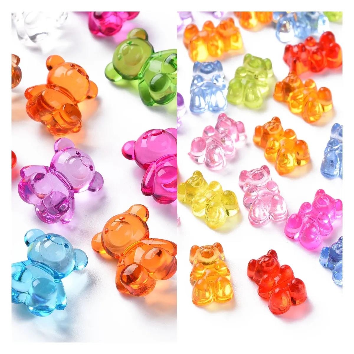 500g Rainbow Colorful Cute Gummy Bear Acrylic Beads for Jewelry Making Necklace Bracelet Earrings Flatback Bear Spacer Beads