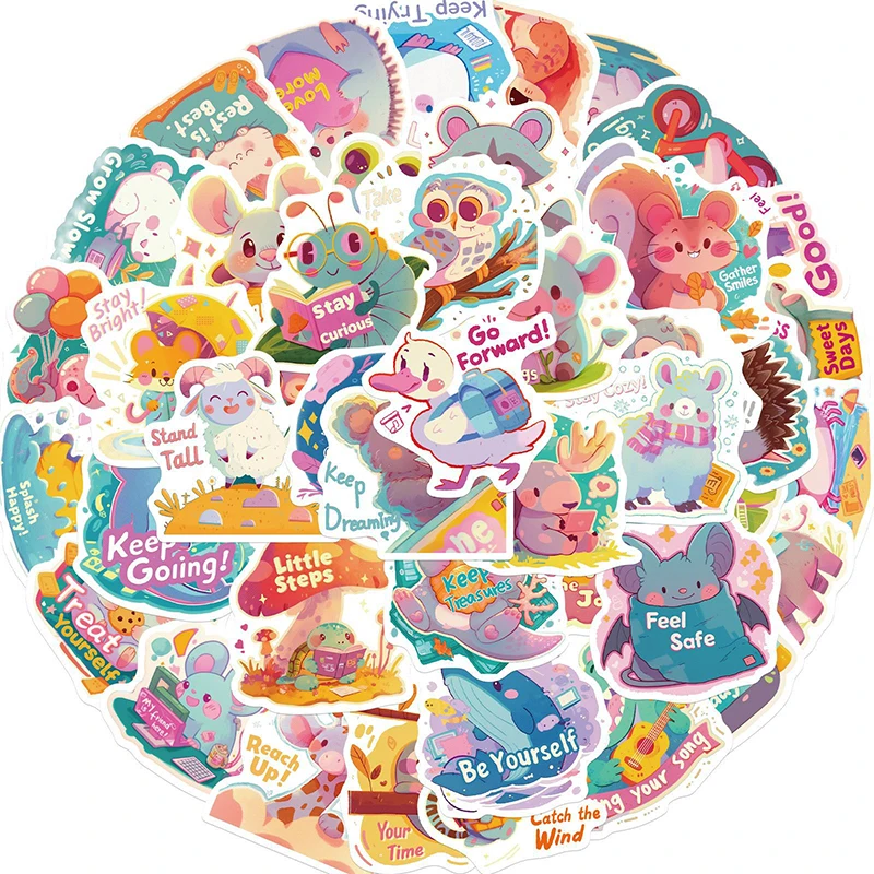 50 Stück Kawaii Tier-Aufkleber Niedliche Cartoon Wasserfeste Vinyl-Sticker für Wasserflaschen Laptop Gepäck Helm - Verschiedene Tierdesigns