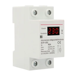 40A 230V Automatic Recovery Overvoltage Undervoltage Protection Device DIN Rail Mount Protector Voltage Protective Device