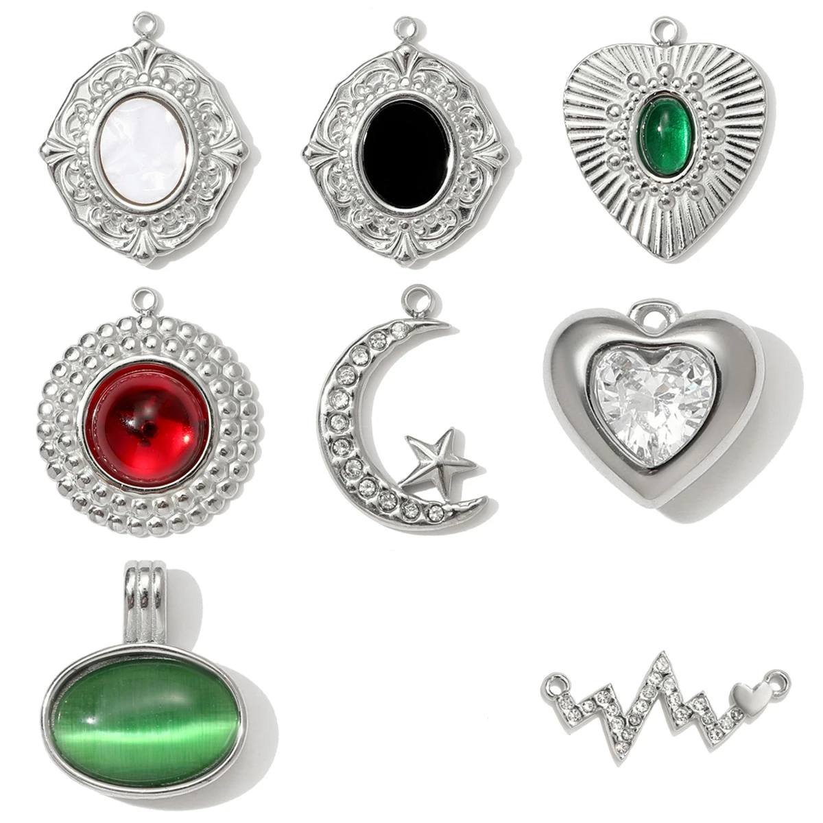 

3Pcs/Lot Stainless Steel Rhinestone Charms Moon Heart Pendants For DIY Making Necklace Earrings Jewelry Accessory Wholesale