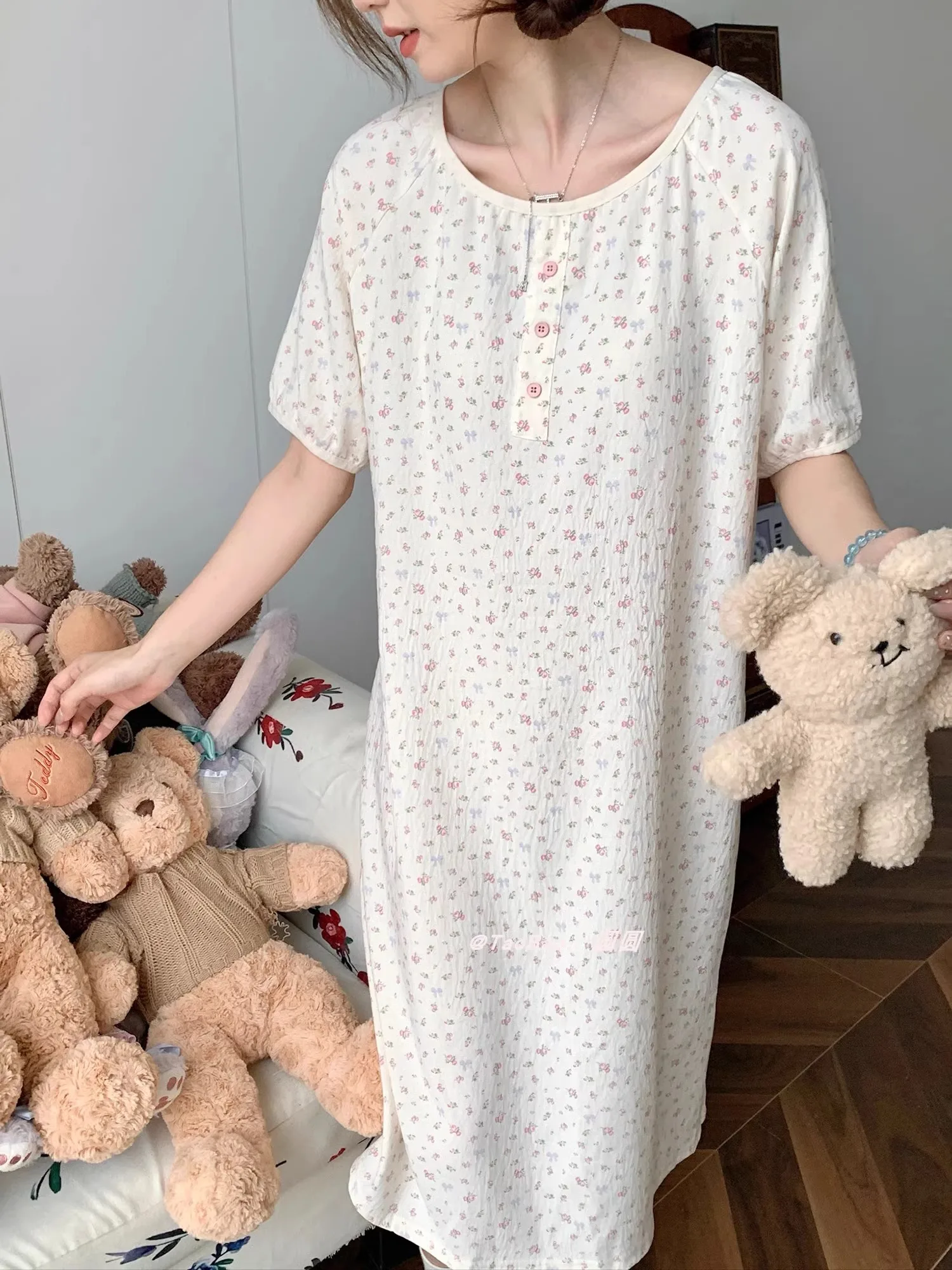 

Корейский Sle Sweet Floral Spwear ort Sve круглый хлопковый комплект домашней одежды для женщин, летнее новое поступление, хлопок с облаком