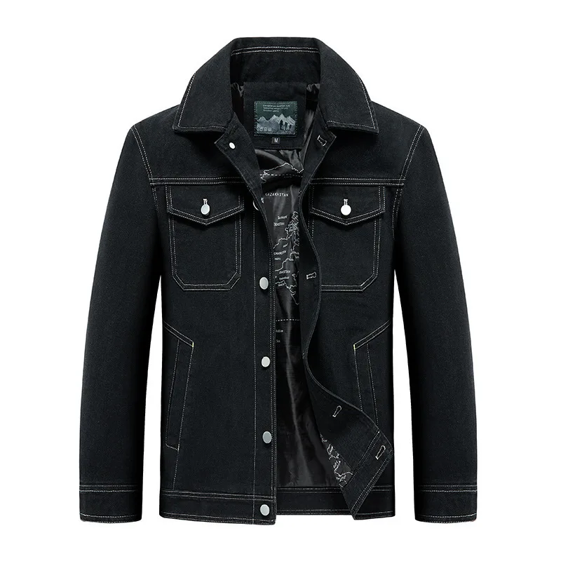 Men's High-End Spring Style Business Casual Collar Workwear Washed Denim Jacket Shirt