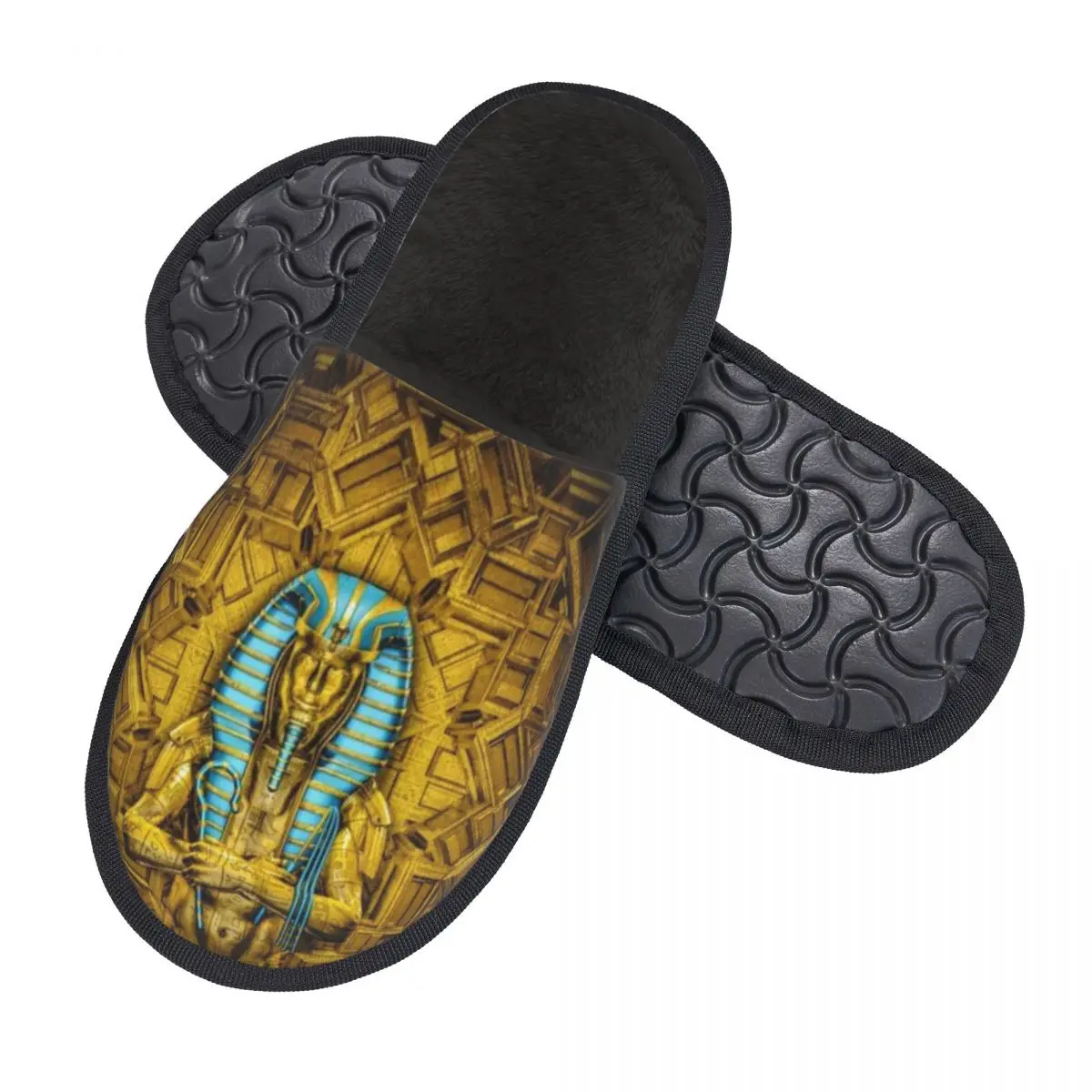 Soft Plush Cotton Sacred King Egyptian Pharaoh Hieroglyphic Slippers Shoes Non-Slip Floor Indoor Furry Slippers For Bedroom