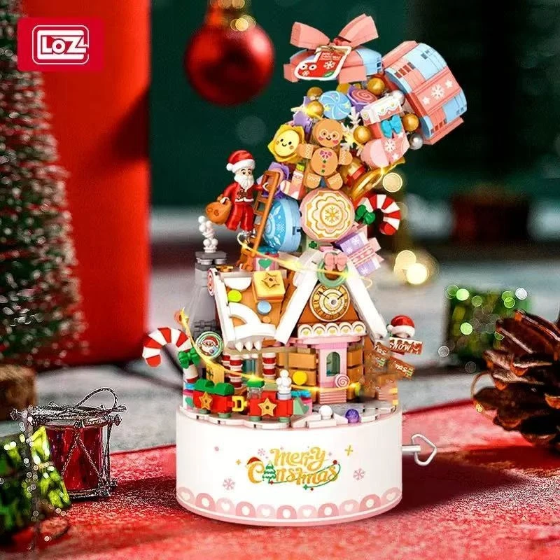 LOZ 뮤직 박스 DIY 건축 모델, 재미있는 집, 산타클로스 데스크탑 장식품, 어린이 크리스마스 블록 장난감 선물