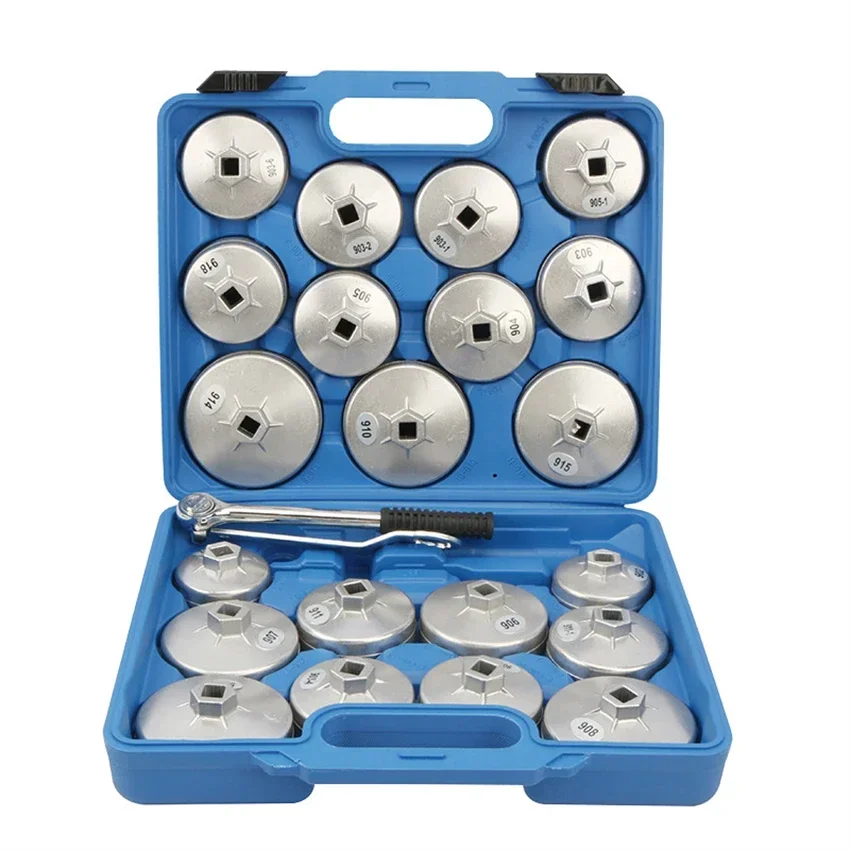 23-piece Aluminum Cup Type Oil Filter Wrench Set Oil Filter Cap Removal Wrench Set Spanner Maintenance Tools Kit With Case