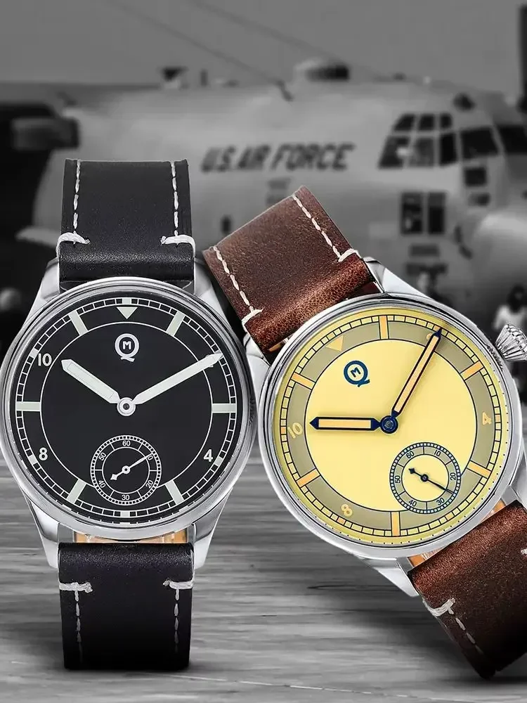 QM Men\'s  45mm Automatic Mechanical Wristwatch C3 Green Luminous Waterproof 316L Steel Case Leather Strap Fashionable Classical