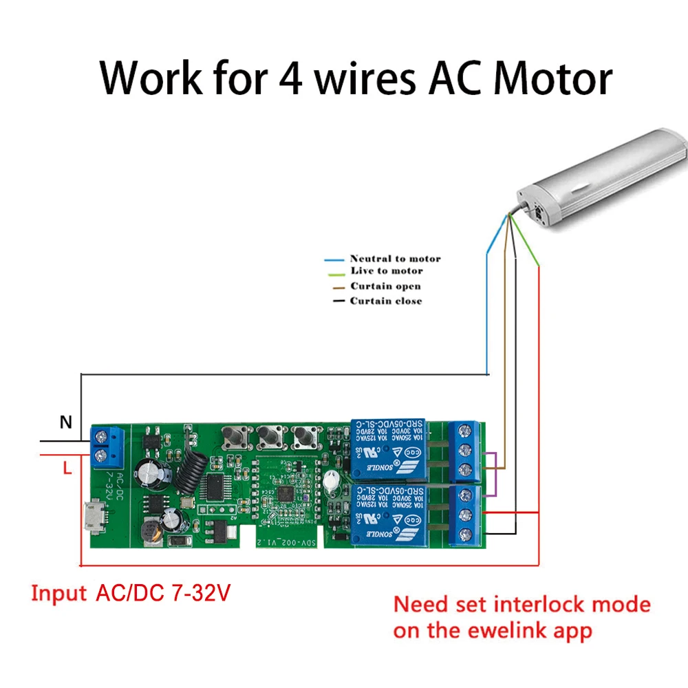 2CH Wifi Switch Relay RF 433MHz Garage Door Remote Control Opener AC DC 12V 24V 220V Jog Self Locking Interlock Support EWELINK