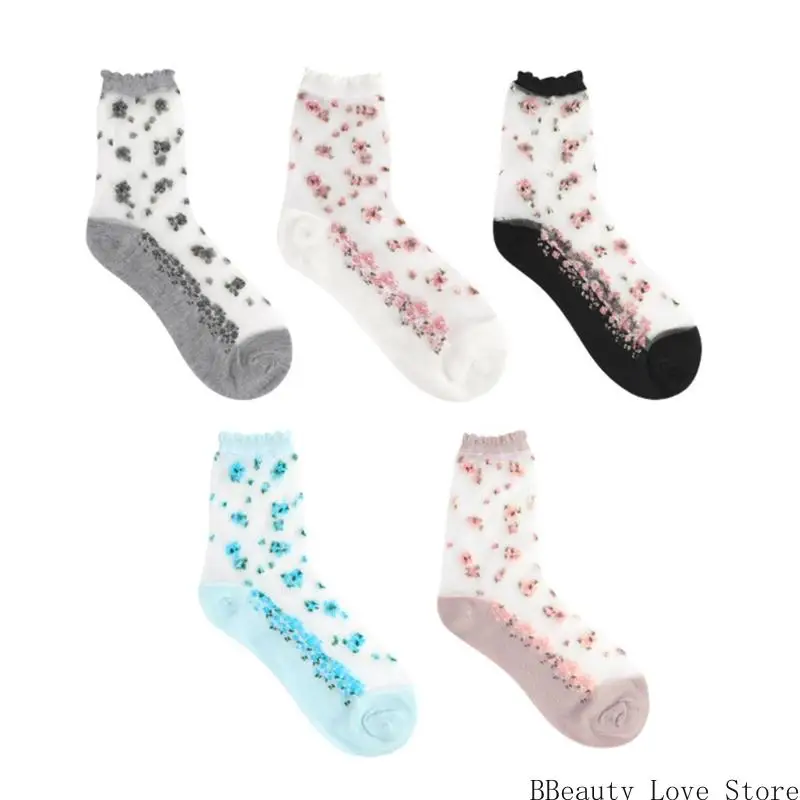 

5 пар прозрачные кружевные носки лодыжки в корейском стиле мягкие эластичные носки женская цветочная края для повседневных