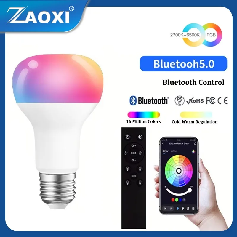 

ZAOXI 85-265V Tuya Bluetooth 5.0 Remote Control LED Smart Light Bulb RGBCW+CCT Atmosphere 3 Changes Ball Shaped Bubble Lamp