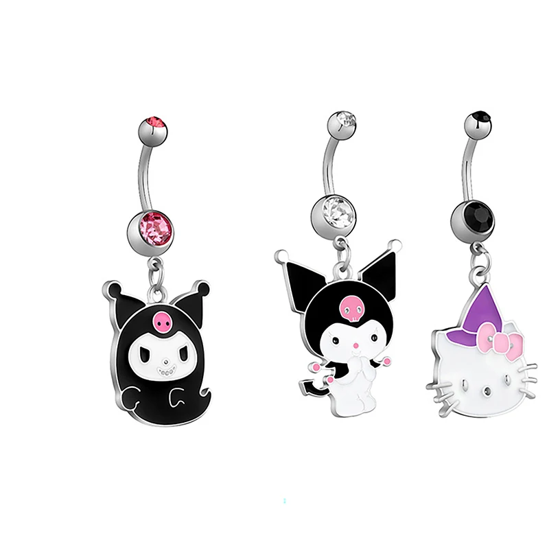 1PCS Cute Cartoon Sanrio Hello Kitty Kuromi My Melody Cinnamoroll Belly Button Ring Navel Piercing Ring Body Jewelry