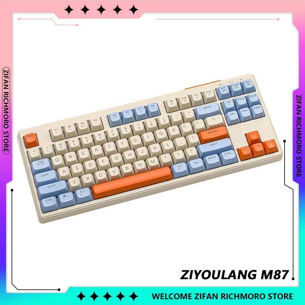 ZIYOULANG M87 Bluetooth Gaming Keyboard 2.4G Dual Mode Connection PBT Ball Cap Rainbow Light Suitable for Computer  Laptop Mac