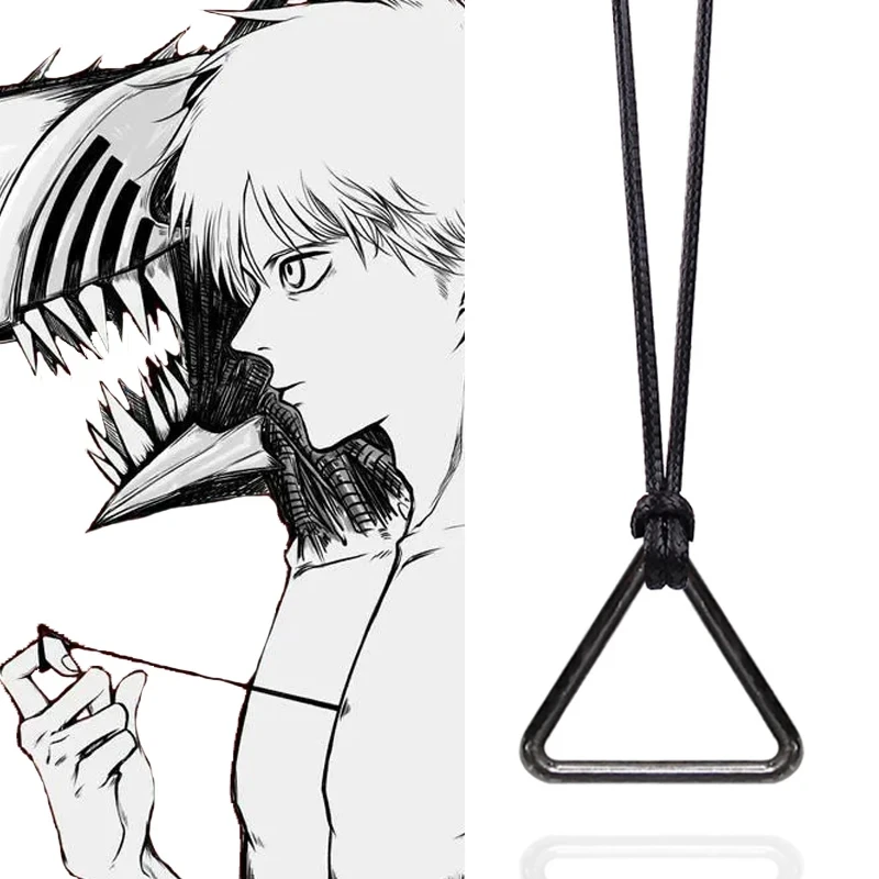 Anime Chainsaw Man Leather Chain Necklace for Women Men Cosplay Prop Denji Pochita Pendant Jewelry Triangular Pull Ring Choker