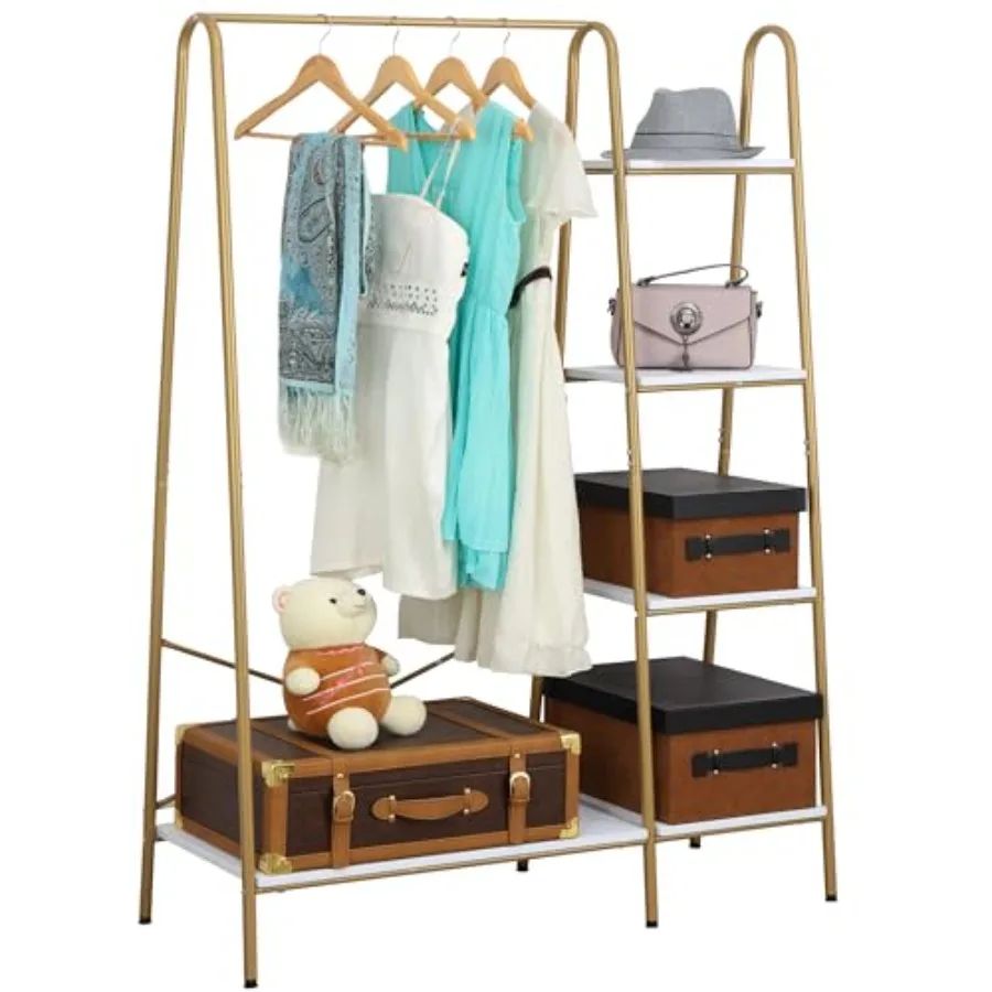 

Вешалка для одежды Finnhomy, напольная, усиленная, с 5 деревянными полками, портативная, для хранения одежды