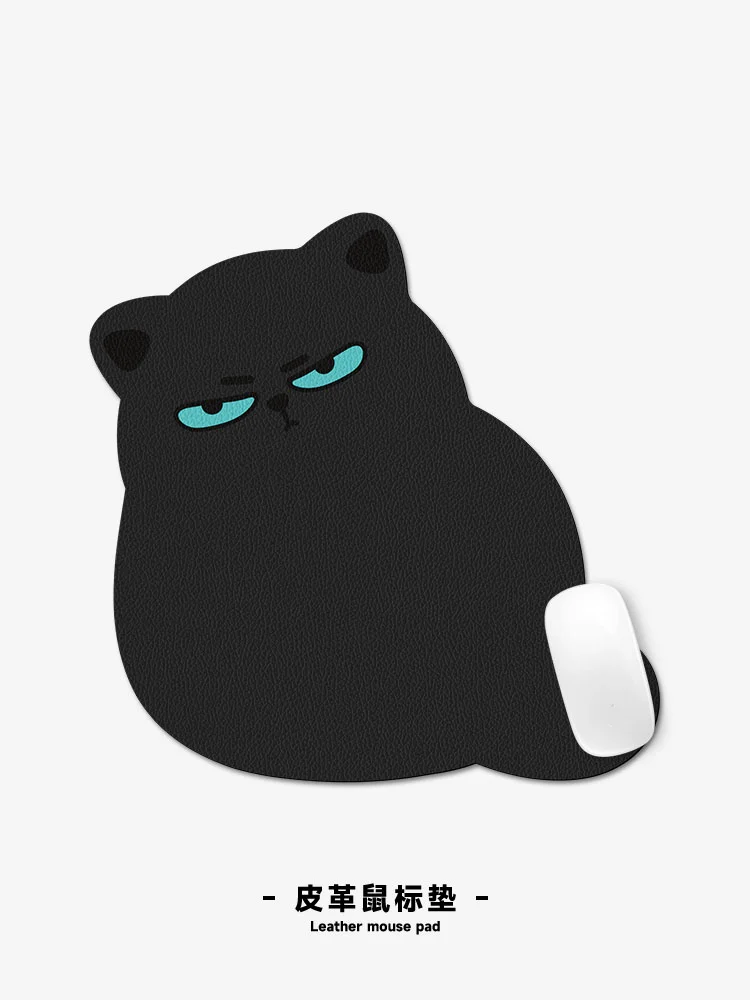 

Cat black irregular leather mouse pad, female wrist protector, small portable computer, office desk pad