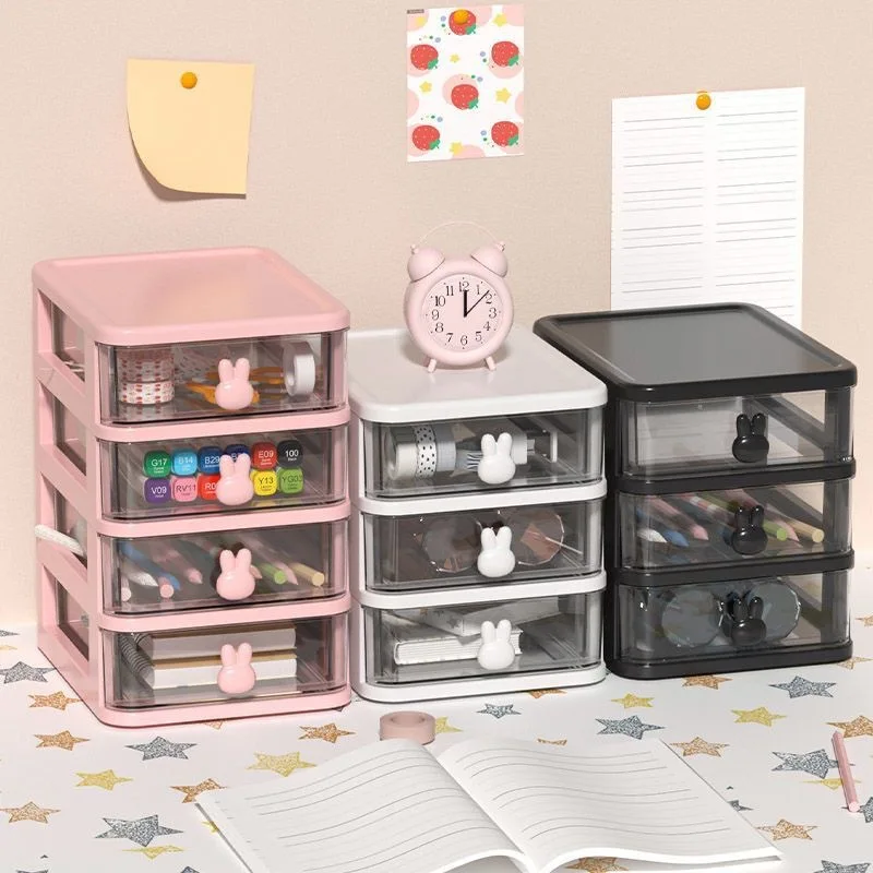 Multifunctional Desk Drawer Organizer Pen Holder and Hair Accessories Storage Rack Transparent Plastic Bunny Desktop Storage Box