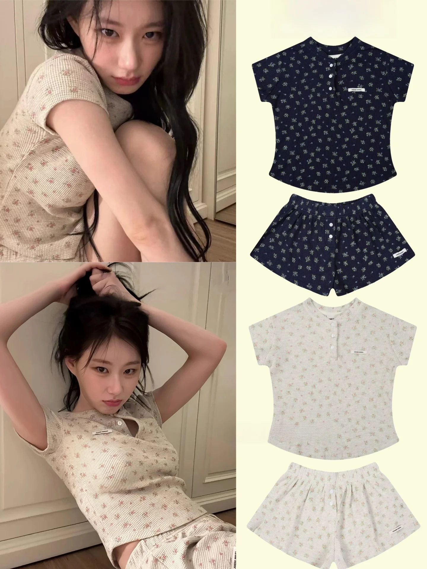 Casual Floral Print Two-Piece Set round Neck Short Sleeve Summer Fashion Women's Clothing Korean Style Short Pants